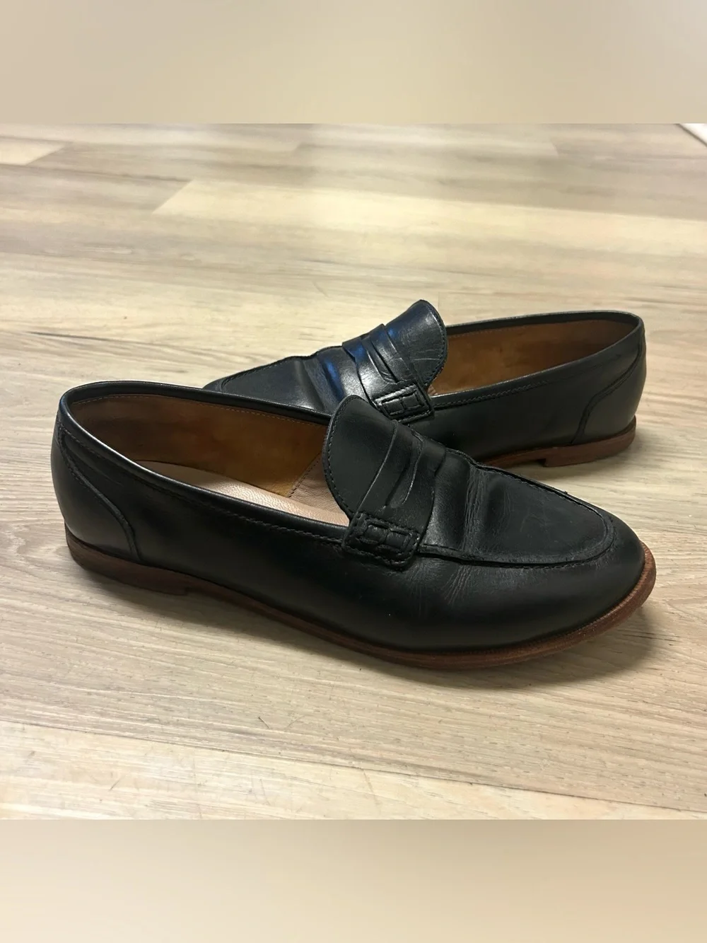 J Crew Ryan Penny Loafers Flats Shoes Womens Sz 8 Black Leather Slip On Academia